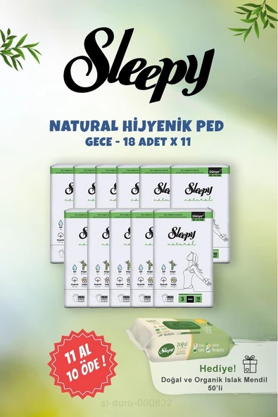 Sleepy Uzun Hijyenik Ped 18'Li Doğal & Organik Islak Mendil 50 Adet ürün görseli 1