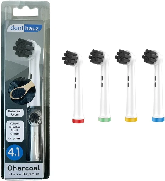 Denthauz Charcoal - Ekstra Beyazlık Uyumlu Fırçası Başlığı - 4 Adet Yedek Başlık ürün görseli 1