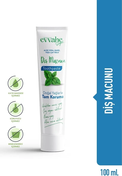 Evvahe Doğal Aloe, Vera, Nane, Yeşil, Çay, Özlü, Diş, Macunu, (90G) ürün görseli 1