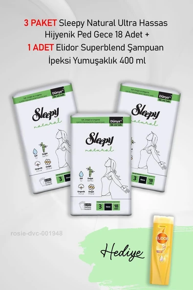 Sleepy Hijyenik Ped Gece Adet X 3 Hediye Elidor İpeksi Yumuşaklık 400 Ml ürün görseli 1