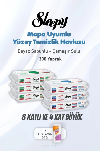Sleepy Yüzey Temizlik Havlusu 8 Katlı 4 X Large 300 Yaprak Pamuk ürün görseli 1