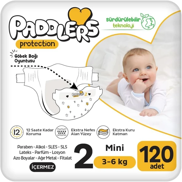 Paddlers Protection Bebek Bezi 2 Numara Mini (3-6 Kg) 120 Adet – 2’Li Set, Maksimum Koruma ürün görseli 1
