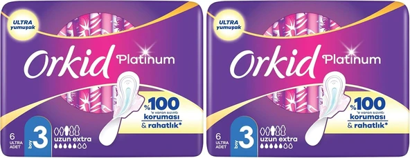 Orkid Platinum Tekli Paket Uzun Ekstra Hijyenik Ped 6 Adet 2Li Paket ürün görseli 1