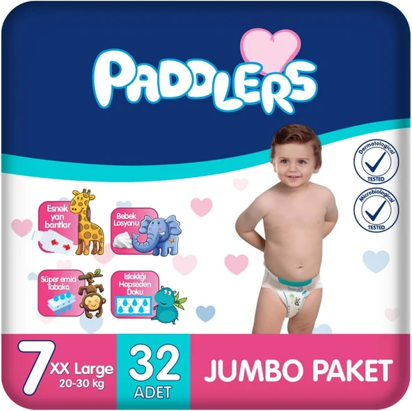 Paddlers Bebek Bezi 7 Numara Xx-Large (20-30 Kg) 32 Adet – Paket, Yüksek Emicilik ürün görseli 1