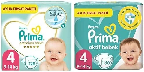 Bebek Bezi Care 4 Beden 126 Adet Maxi Aylık Fırsat Paketi & Bebek Bezi Aktif Bebek 4 Numara 136 Adet Aylık Fırsat Paketi ürün görseli 1