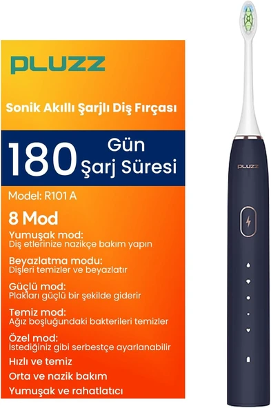Pluzz Sonic Elektrikli Şarjlı Fırçası 180 Gün Şarj Süresi (Laci̇vert) ürün görseli 1