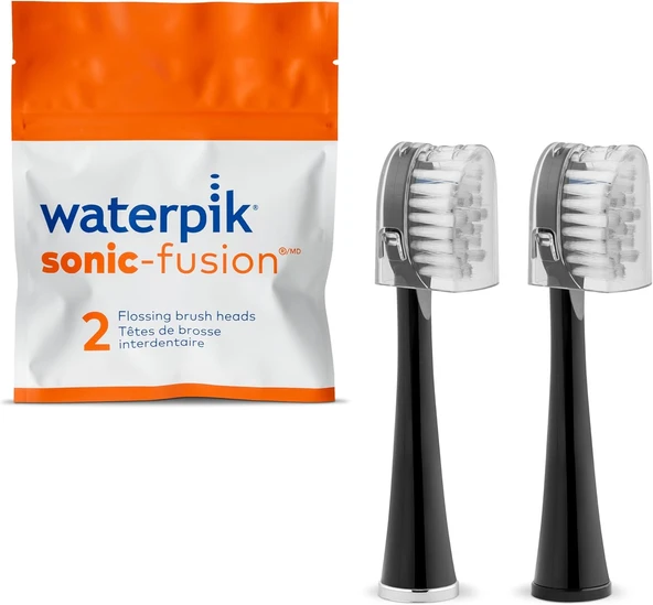 Waterpik Sonic-Fusion Fırçası Sffb-2Eb Için Kapaklı Tam Boy Yedek Fırça Başlıkları 2 Adet Siyah ürün görseli 1