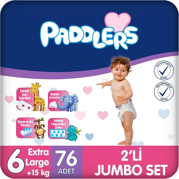 Paddlers Bebek Bezi 6 Numara X-Large (15+ Kg) 76 Adet – 2’Li Set ürün görseli 1