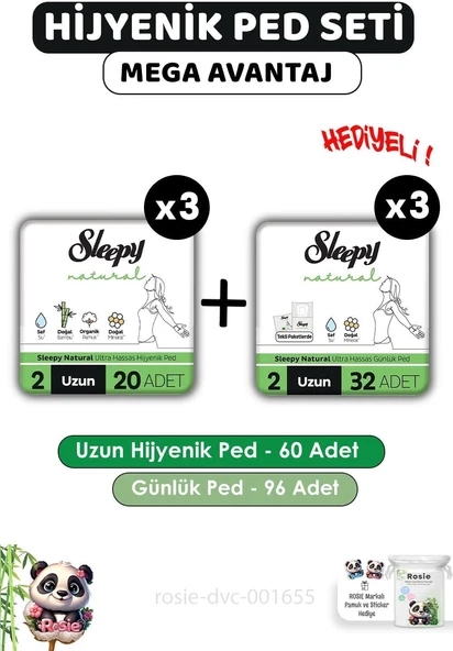 Sleepy Hijyenik Ped Uzun 60 Adet Günlük Ped Uzun 96 Adet Rosie ürün görseli 1