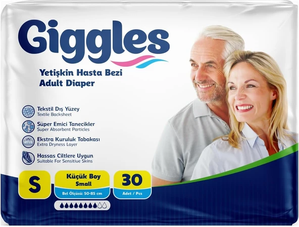 Giggles Yetişkin Bel Bağlamalı Hasta Bezi Small 30'Lu 1 Paket 30 Adet ürün görseli 1