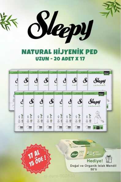 Sleepy Uzun Hijyenik Ped 20 Adet 17 Al15 Öde 50 Li Doğal Islak Mendil ürün görseli 1
