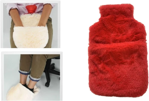 Sıcak Su Torbası Cepli Kırmızı Peluş Termofor 32,5X17,5Cm 1500 Ml ürün görseli 1