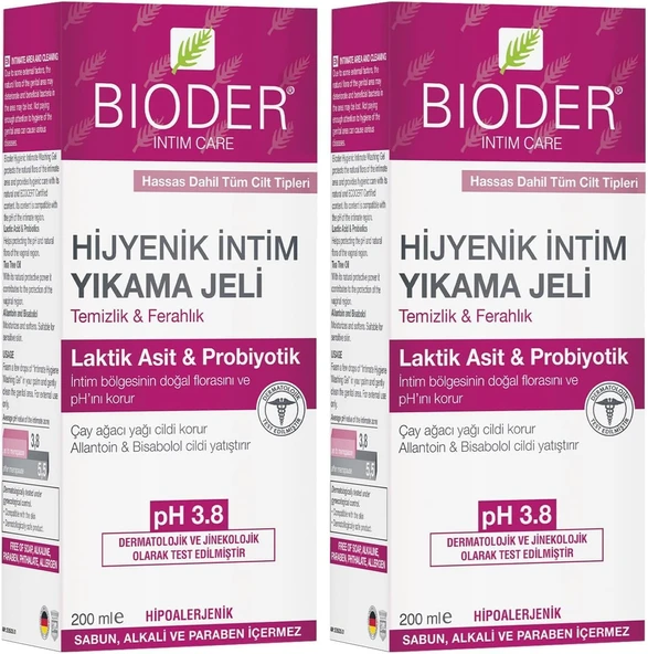 Bioder Hijyenik İntim Yıkama Jeli Hipoalerjenik Tüm Ciltler (1 X 200 Ml) (2 Paketi) ürün görseli 1