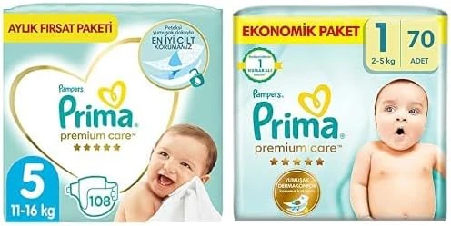 Bebek Bezi Care 5 Beden 108 Adet Junior Aylık Fırsat Paketi & Bebek Bezi Care 1 Beden 70 Adet Yenidoğan Paket ürün görseli 1
