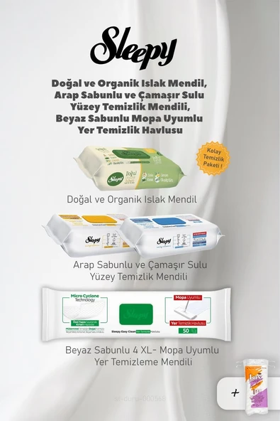 Sleepy Organik Islak Mendil Yüzey Temizlik Havlu Seti, 50 Gram Pamuk Hediyeli ürün görseli 1