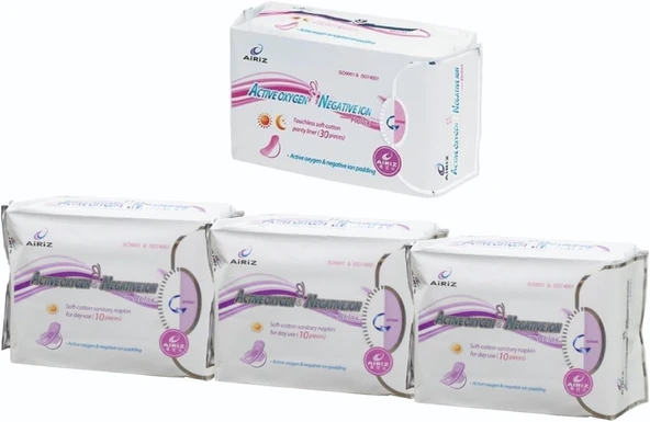 Airiz 10Lu Gündüz 3 Paket + 30Lu Günlük 1 Paket Hijyenik Kadın Pedi Seti (4 Paket 60 Adet) ürün görseli 1