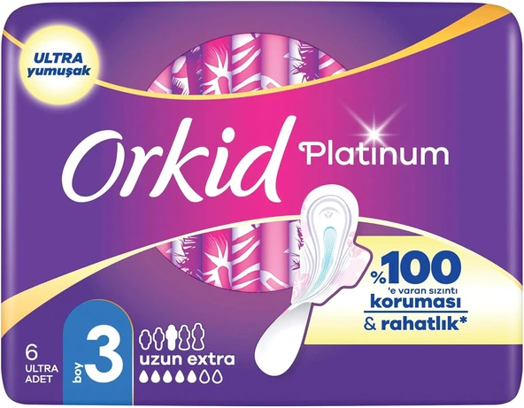 Orkid Platinum Hijyenik Ped Uzun Extra (Boy 3) 6 Adet Ped ürün görseli 1