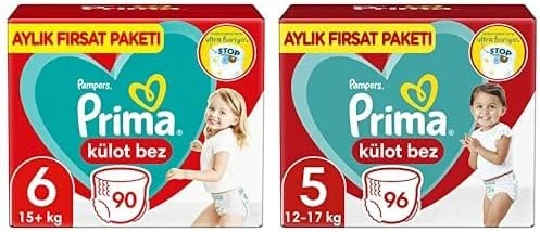 Külot Bez 6 Beden 90 Bebek Bezi 15Kg+ & Külot Bez 5 Beden 96 Bebek Bezi 12Kg-17Kg ürün görseli 1