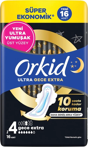 Orkid Hijyenik Ped Gece Ekstra (Boy 4) Süper Ekonomik Paket 16 Adet Ped ürün görseli 1