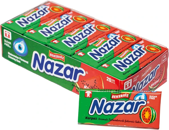 Nazar Şekersiz Karpuz Aromalı Sakız Damlaları 5 X 20 Adet ürün görseli 1