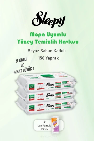 Sleepy Yaprak Beyaz Sabunlu 150 Yer Temizlik Havlusu 50 Gr Pamuk ürün görseli 1