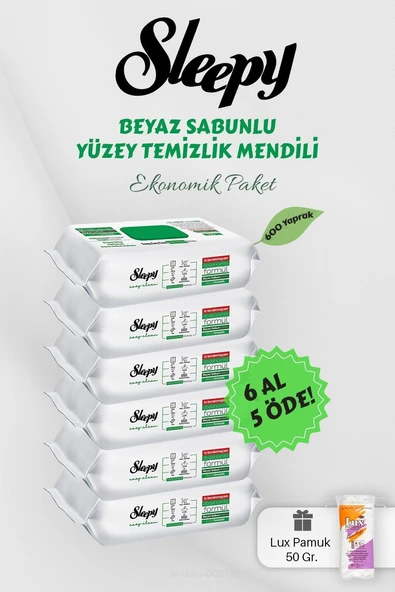 Sleepy 100' Lü Beyaz Sabunlu Yüzey Havlusu 6 Al 5 Öde Hediyeli ürün görseli 1