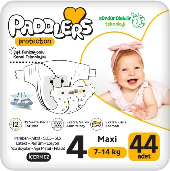 Paddlers Protection Bebek Bezi 4 Numara Maxi (7-14 Kg) 44 Adet – Paket, Maksimum Koruma ürün görseli 1