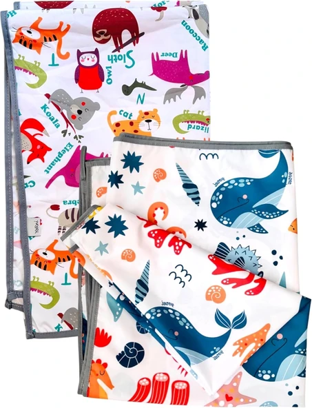 Yorni Zoo Seaworld İkili Ekonomik Set Sıvı Geçirmez Alt Açma Örtüsü Bebek Bakım Örtüsü 65X80Cm Büyük Boy Polyester Askılı Çok Amaçlı ürün görseli 1