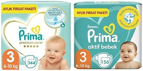 Bebek Bezi Care 3 Beden 144 Adet Midi Aylık Fırsat Paketi & Bebek Bezi Aktif Bebek 3 Numara 156 Adet Aylık Fırsat Paketi ürün görseli 1