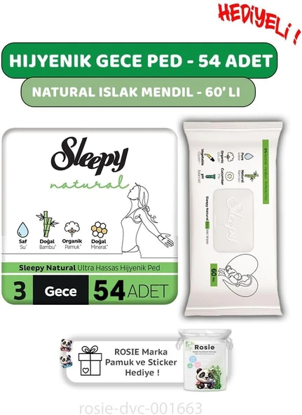Sleepy Hassas Hijyenik Ped Gece 54 Adet, 60'Lı Islak Mendil E Rosie ürün görseli 1
