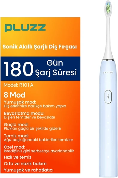 Pluzz Sonic Elektrikli Şarjlı Fırçası Pembe 180 Gün Şarj Süresi (Mavi̇) ürün görseli 1