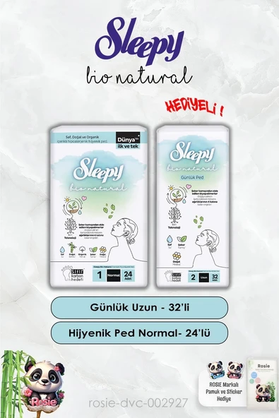 Günlük Ped Uzun 32'Li Hijyenik Ped Normal 24'Lü Bio Sleepy Rosie ürün görseli 1