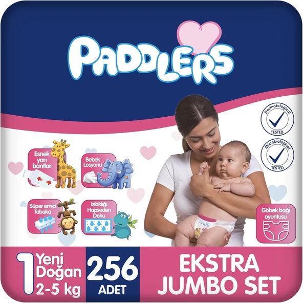 Paddlers Yenidoğan Bebek Bezi 1 Numara (2-5 Kg) 256 Adet – Ekstra Set ürün görseli 1