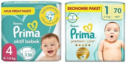 Bebek Bezi Aktif Bebek 4 Numara 136 Adet Aylık Fırsat Paketi & Bebek Bezi Care 1 Beden 70 Adet Yenidoğan Paket ürün görseli 1