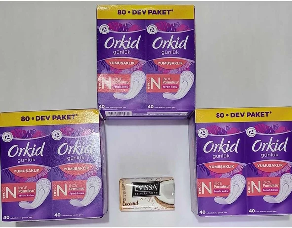 Orkid Ferah Koku Ince Pamuksu Günlük Ped 80'Li X 3 Paket/Evissa Sabun Hediyeli ürün görseli 1