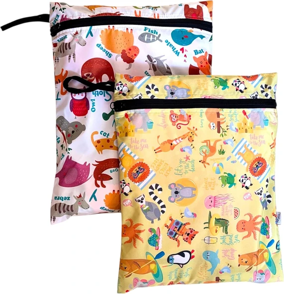 Yorni 2 Adet, 37 X 30 Cm, Summer Zoo Desen, Sıvı Geçirmeyen Çok Amaçlı Çanta, Ekonomik Set, Yıkanabilir, Fermuarlı Askılı Tote Bag ürün görseli 1