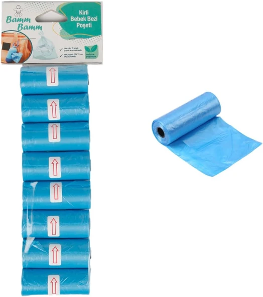 Bamm Bamm Kirli Bebek Bezi Poşeti Çanta Boy 8 Rulo (120 Adet) ürün görseli 1