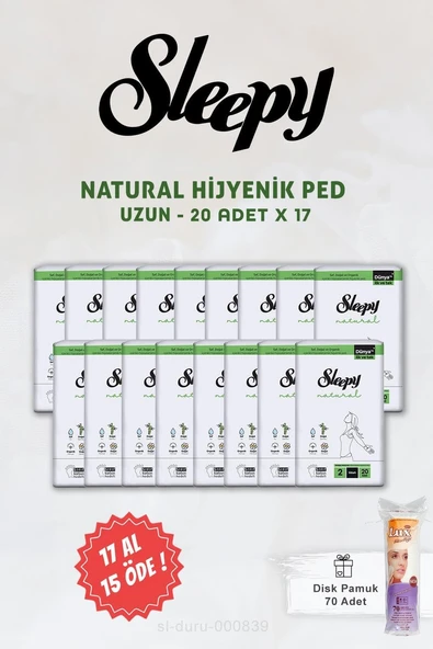 Sleepy 17 Al 15 Öde Hassas Hijyenik Ped Uzun 20 Adet Disk Pamuk ürün görseli 1