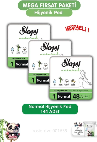 Sleepy Hassas Hijyenik Ped Mega Fırsat Paketi Normal 144 Adet Rosie ürün görseli 1