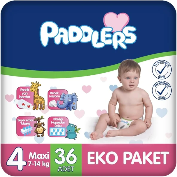 Paddlers Bebek Bezi 4 Numara Maxi (7-14 Kg) 36 Adet – Eko Paket ürün görseli 1