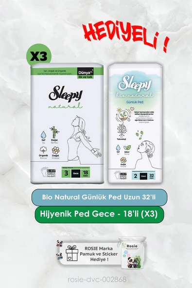 32'Li Bio Uzun Günlük Ped Hassas Gece 18'Li X3 Rosie Hediye ürün görseli 1