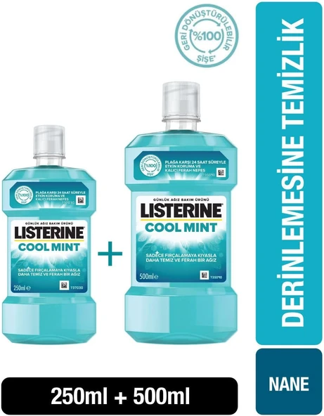 Listerine Coolmint Ağız Bakım Suyu 500 Ml 250 Ml ürün görseli 1