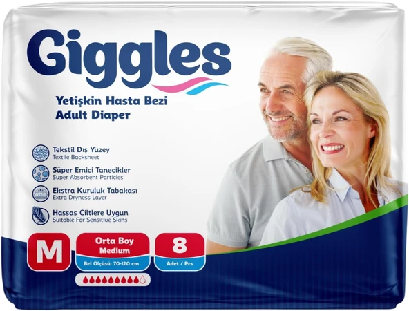 Giggles Yetişkin Bel Bağlamalı Hasta Bezi Medium 8'Li 1 Paket 8 Adet ürün görseli 1