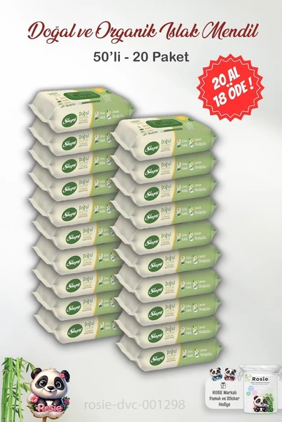 20 Al Öde Sleepy Doğal Organik Islak Mendil 50'Li Rosie ürün görseli 1