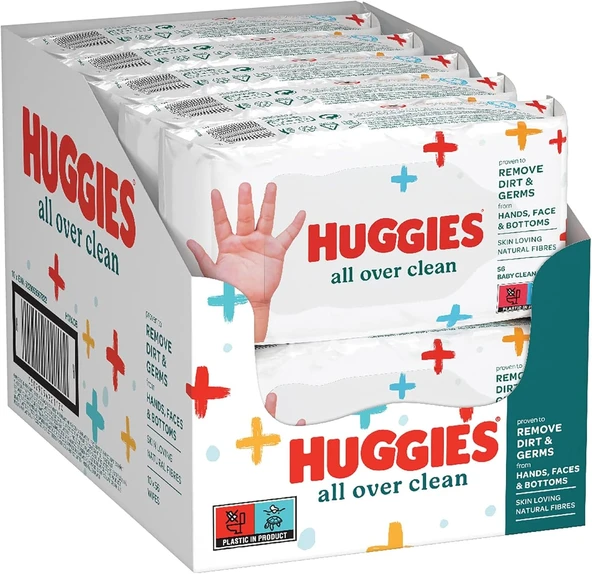 Huggies All Over Clean Bebek Islak Mendil 56 Adet - 10'Lu Paket (10 X 56 Paket, Toplam 560 Mendil) (Yüz, El Fundulet Için Güvenli) ürün görseli 1