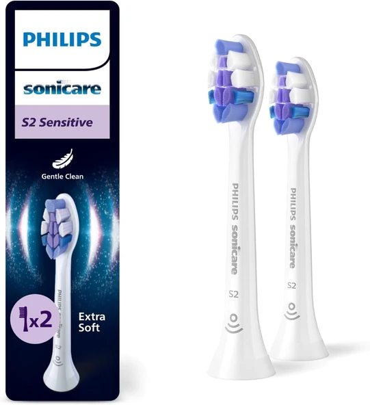 Sonicare Sensitive Yedek Fırçası Başlığı, 10 Kat Daha Fazla Plak Temizliği, Yumuşak Fırça Başlığı, 2’Li Paket, Beyaz, Hx6052/87 ürün görseli 1