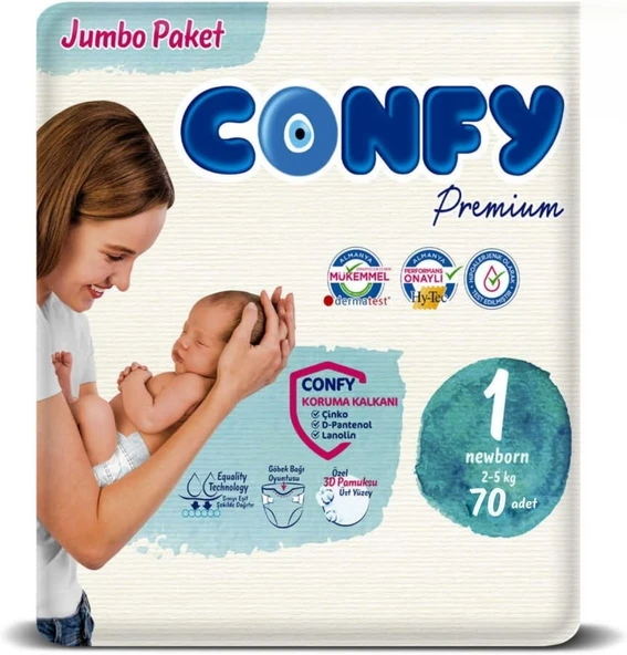 Confy Yenidoğan Bebek Bezi 1 Numara | 2-5 Kg | 70 Adet | Ekonomik Paket ürün görseli 1