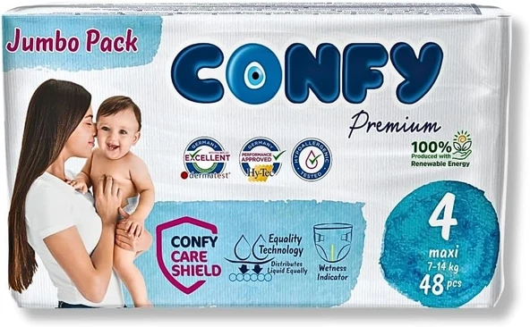 Confy Maxi Bebek Bezi 4 Numara | 7-14 Kg | 48 Adet | Ekonomik Paket ürün görseli 1