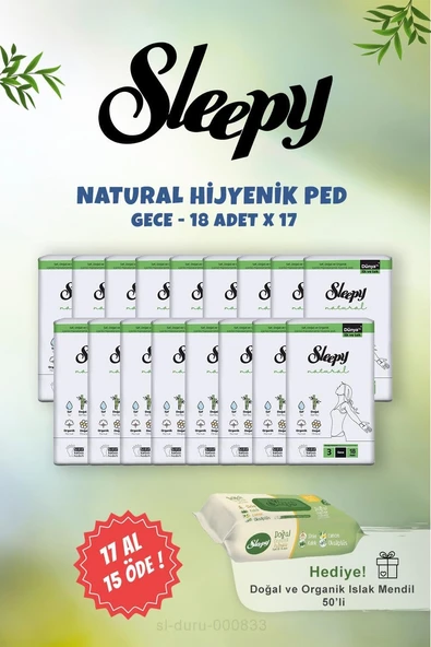 Sleepy Gece Hassas Hijyenik Ped 17 Al 15 Öde Li 50 Li Doğal Islak Mendil ürün görseli 1