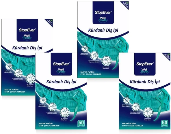 Stopever Well Tooth Kürdanlı İpi 4'Lü Paket | Nane Aromalı | 200 Adet (4 X 50) | Arası Temizliği, Ağız Hijyeni Günlük Kullanım Için İdeal ürün görseli 1